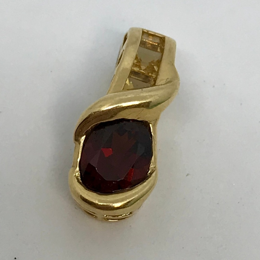 Gold-Tone Necklace Pendant with Deep Red Gemstone